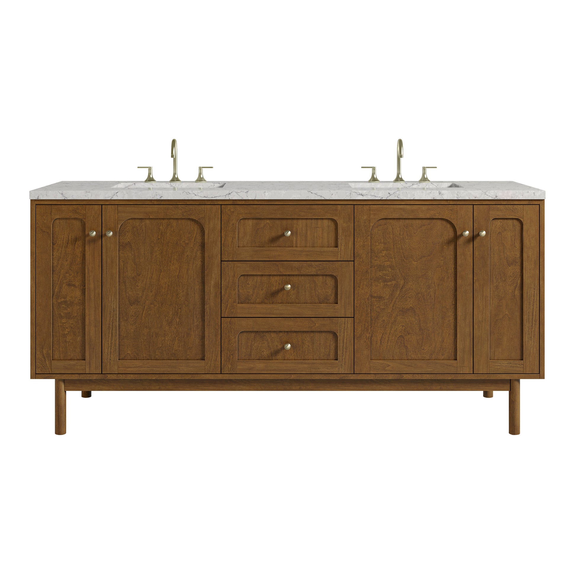 Renovate for Less Atlanta Laurent 72" Double Vanity, Honey Oak w/ 3 CM Eternal Jasmine Pearl Silestone Top