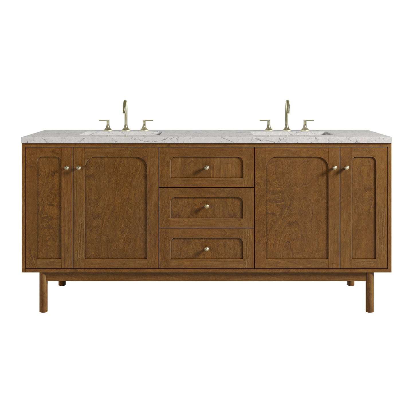 Renovate for Less Atlanta Laurent 72" Double Vanity, Honey Oak w/ 3 CM Eternal Jasmine Pearl Silestone Top w/FreePower Wireless Charger