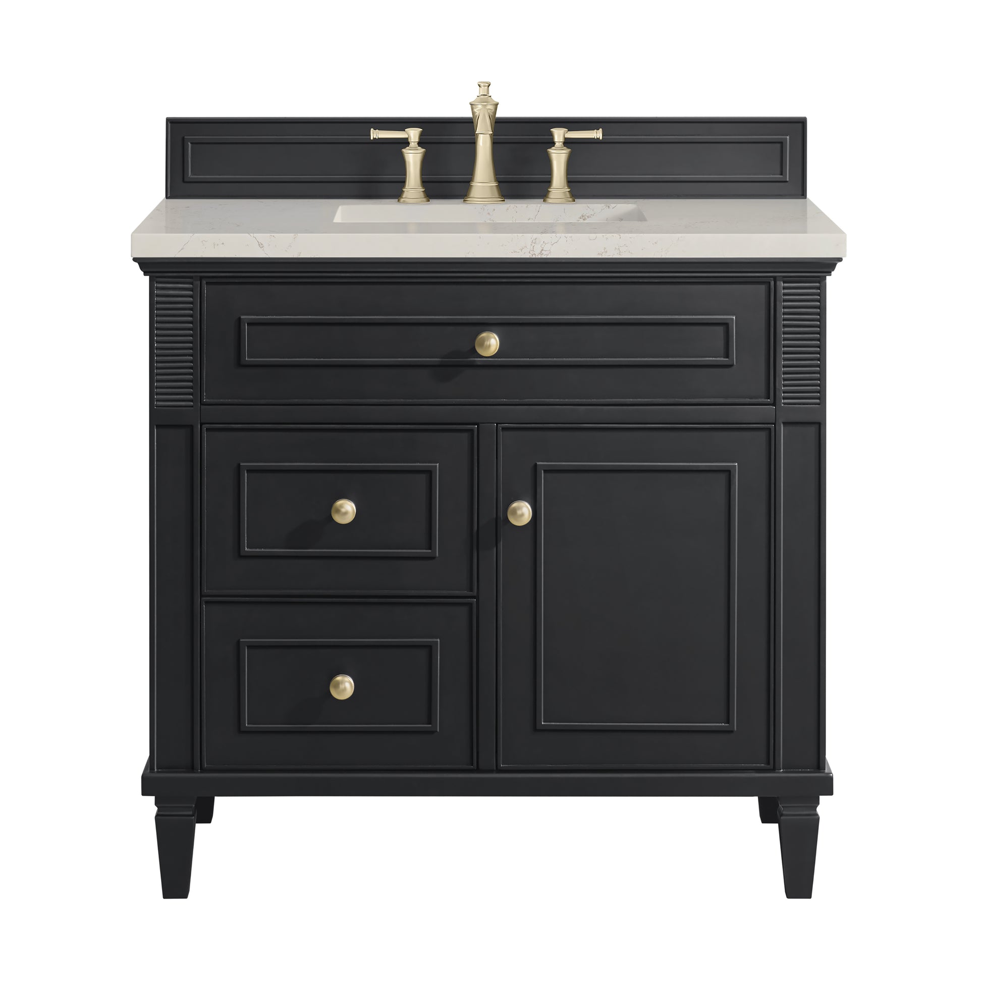 Renovate for Less Atlanta Lorelai 36" Single Vanity, Black Onyx, w/ 3 CM Siberian Silestone Top