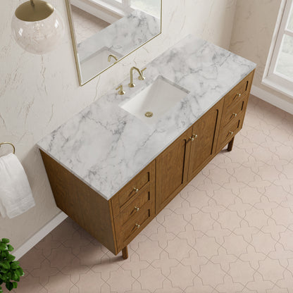 Renovate for Less Atlanta Laurent 60" Single Vanity, Honey Oak w/ 3 CM Carrara Marble Top