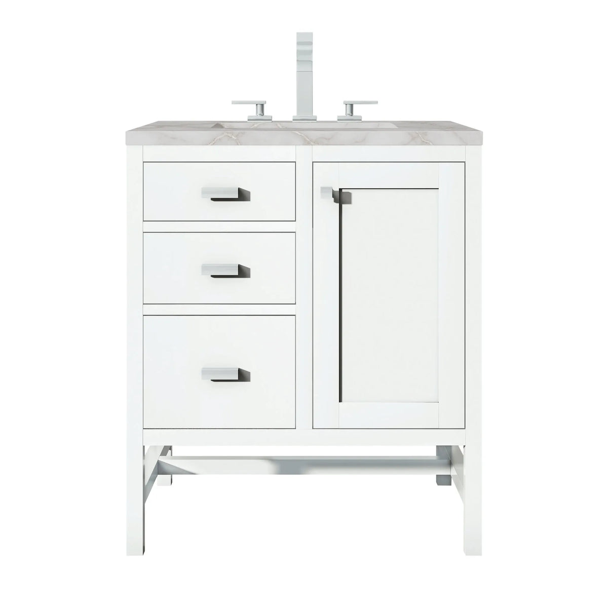 Addison 30" Single Vanity, Glossy White w/ 3 CM Victorian Silver Silestone Top