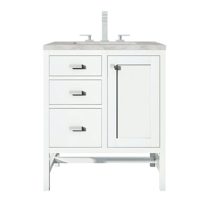 Addison 30" Single Vanity, Glossy White w/ 3 CM Victorian Silver Silestone Top