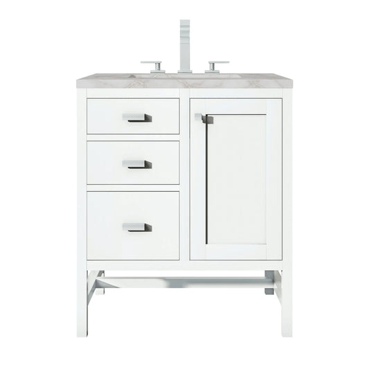 Addison 30" Single Vanity, Glossy White w/ 3 CM Victorian Silver Silestone Top