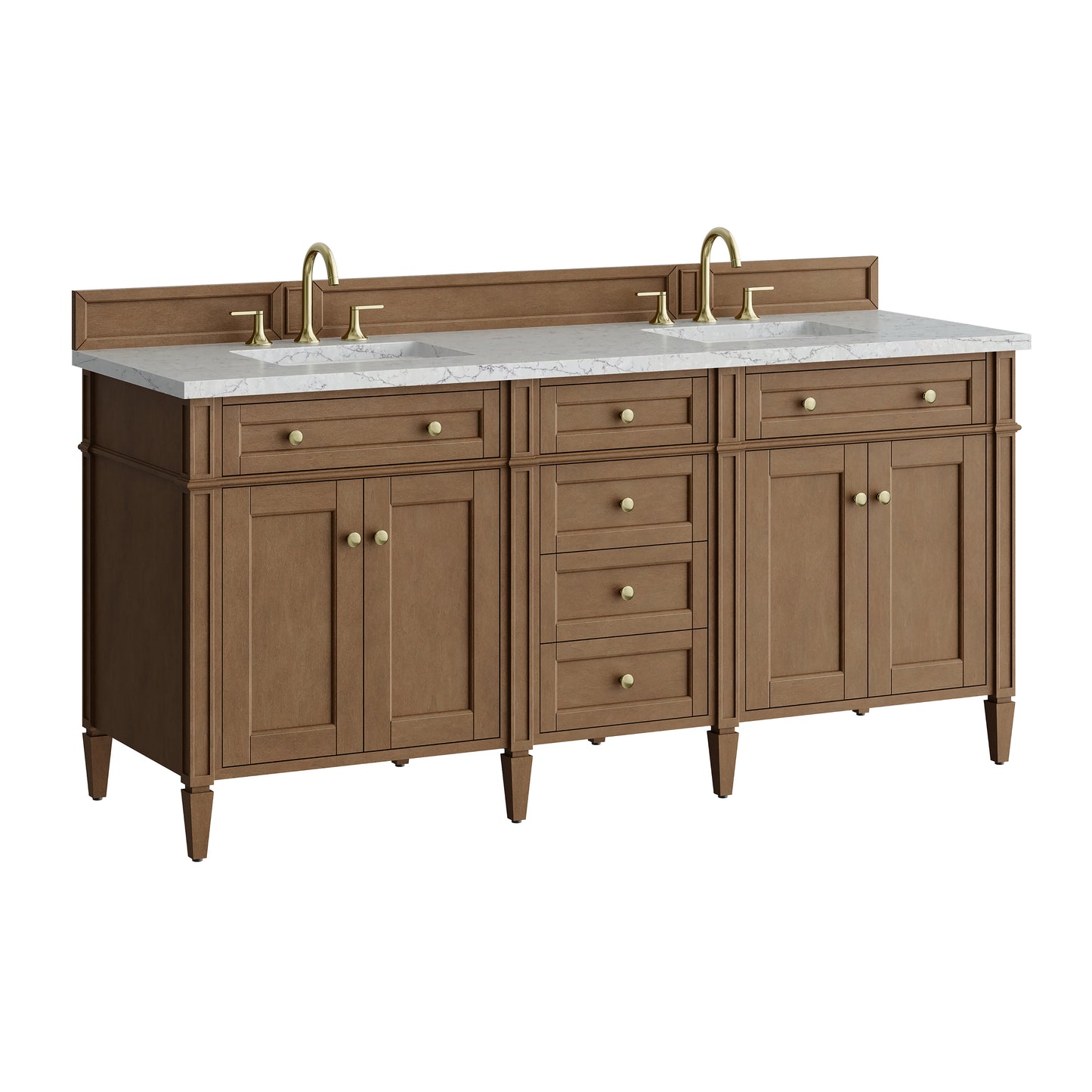 Renovate for Less Atlanta Brittany 72" Double Vanity, Pecan w/ 3 CM Eternal Jasmine Pearl Silestone Top