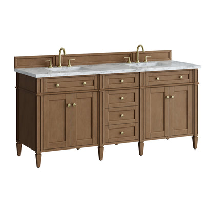 Renovate for Less Atlanta Brittany 72" Double Vanity, Pecan w/ 3 CM Carrara Marble Top