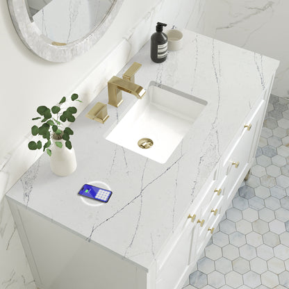 Renovate for Less Atlanta Chicago 48" Single Vanity, Glossy White, w/ 3 CM Ethereal Noctis Silestone® Top w/FreePower Wireless Charger