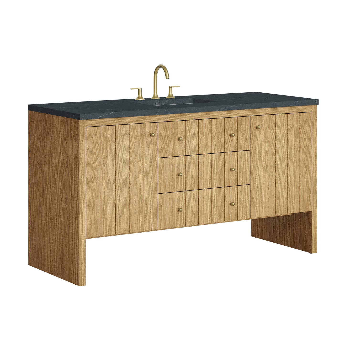 Renovate for Less Atlanta Hudson 60" Single Vanity, Light Natural Oak w/ 3 CM Charcoal Soapstone Top