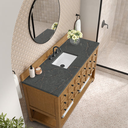 Renovate for Less Atlanta Malibu 60" Single Vanity, Amber Birch w/ 3 CM Parisien Bleu Top