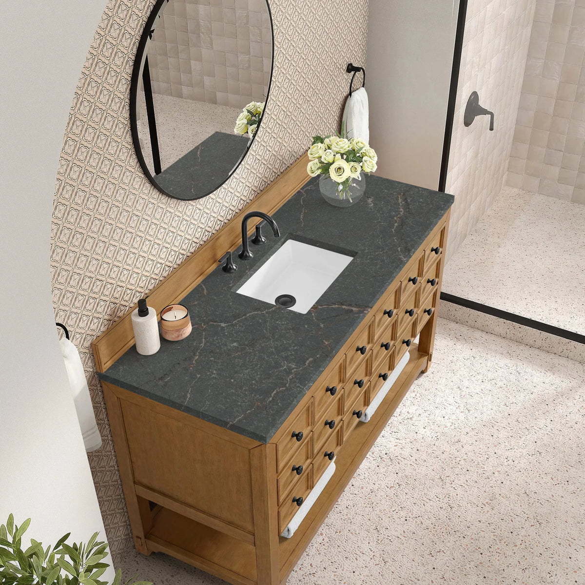 Malibu 60" Single Vanity, Amber Birch w/ 3 CM Parisien Bleu Top