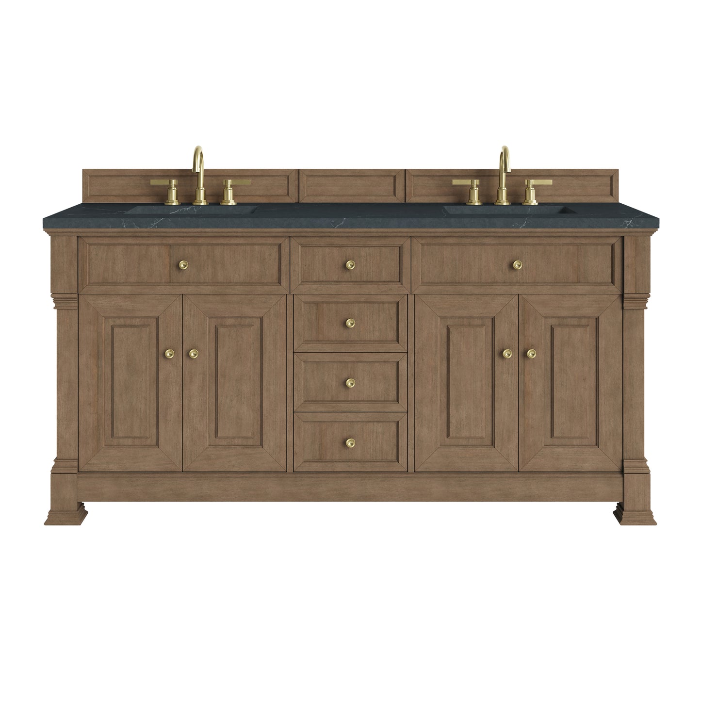 Renovate for Less Atlanta Brookfield 72" Double Vanity, Pecan, w/ 3 CM Charcoal Soapstone Silestone Top
