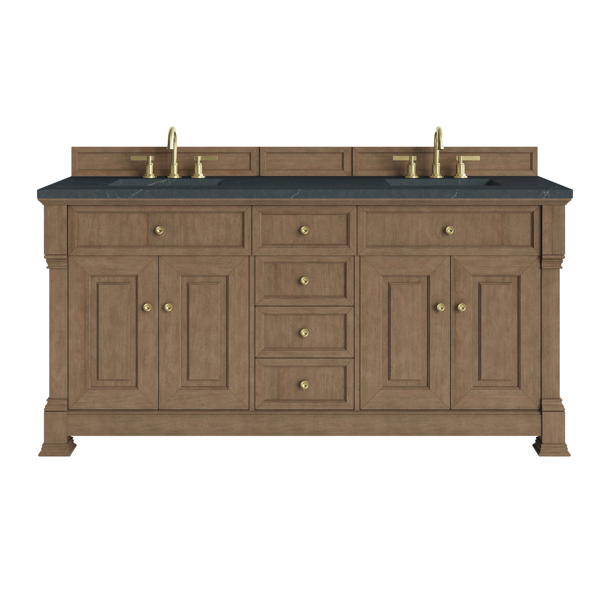 Renovate for Less Atlanta Brookfield 72" Double Vanity, Pecan, w/ 3 CM Charcoal Soapstone Silestone Top