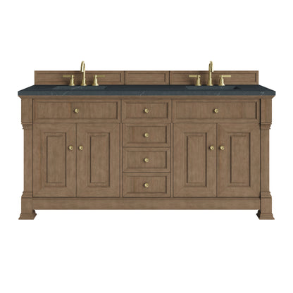 Renovate for Less Atlanta Brookfield 72" Double Vanity, Pecan, w/ 3 CM Charcoal Soapstone Silestone Top