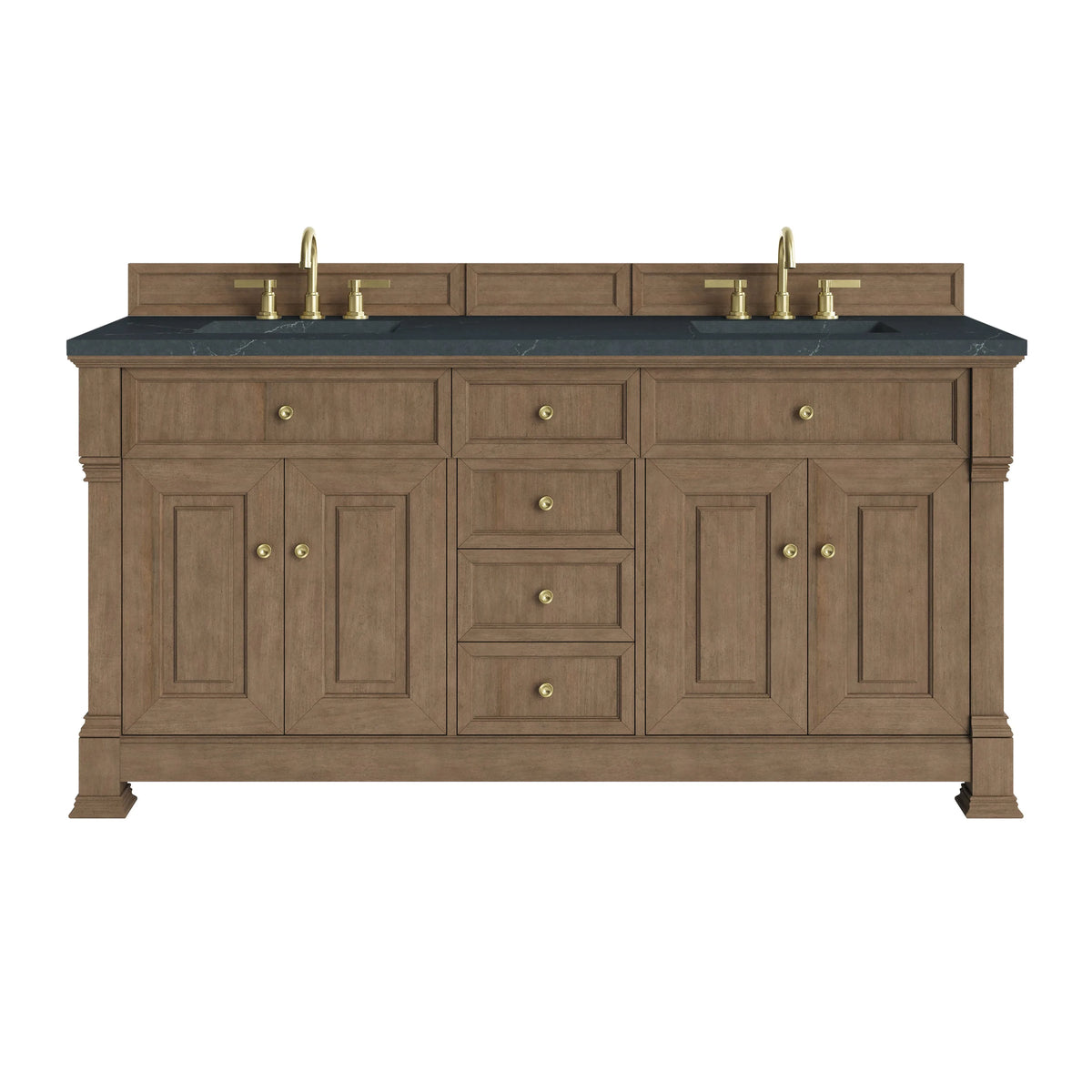 Brookfield 72" Double Vanity, Pecan, w/ 3 CM Charcoal Soapstone Silestone Top