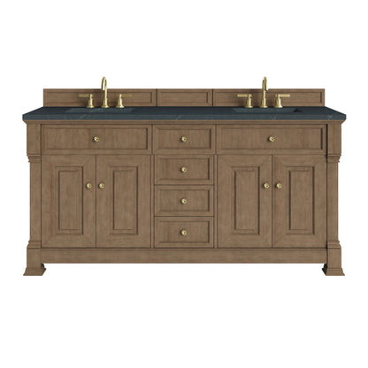 Brookfield 72" Double Vanity, Pecan, w/ 3 CM Charcoal Soapstone Silestone Top