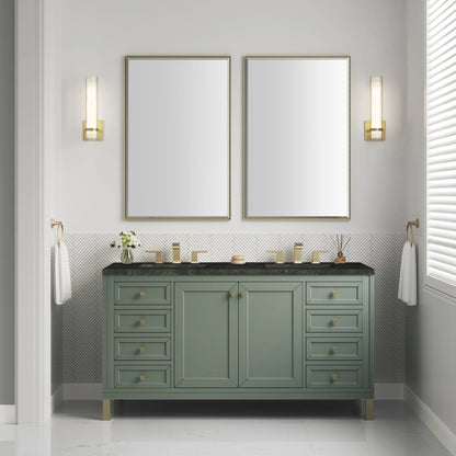 Chicago 60" Double Vanity, Smokey Celadon, w/ 3 CM Phantome Eclos Top