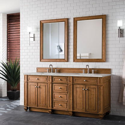 Renovate for Less Atlanta Bristol 72" Double Vanity, Saddle Brown w/ 3 CM Victorian Silver Silestone Top w/FreePower Wireless Charger