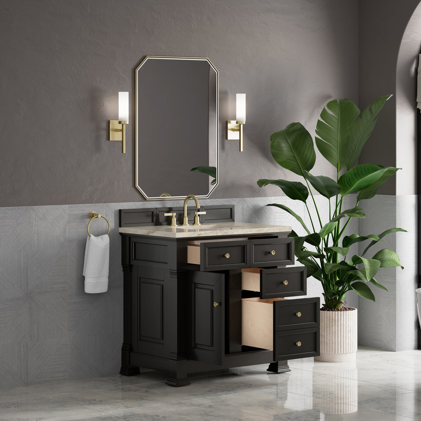 Renovate for Less Atlanta Brookfield 36" Single Vanity, Black Onyx, w/ 3 CM Tajnar Eclos Top