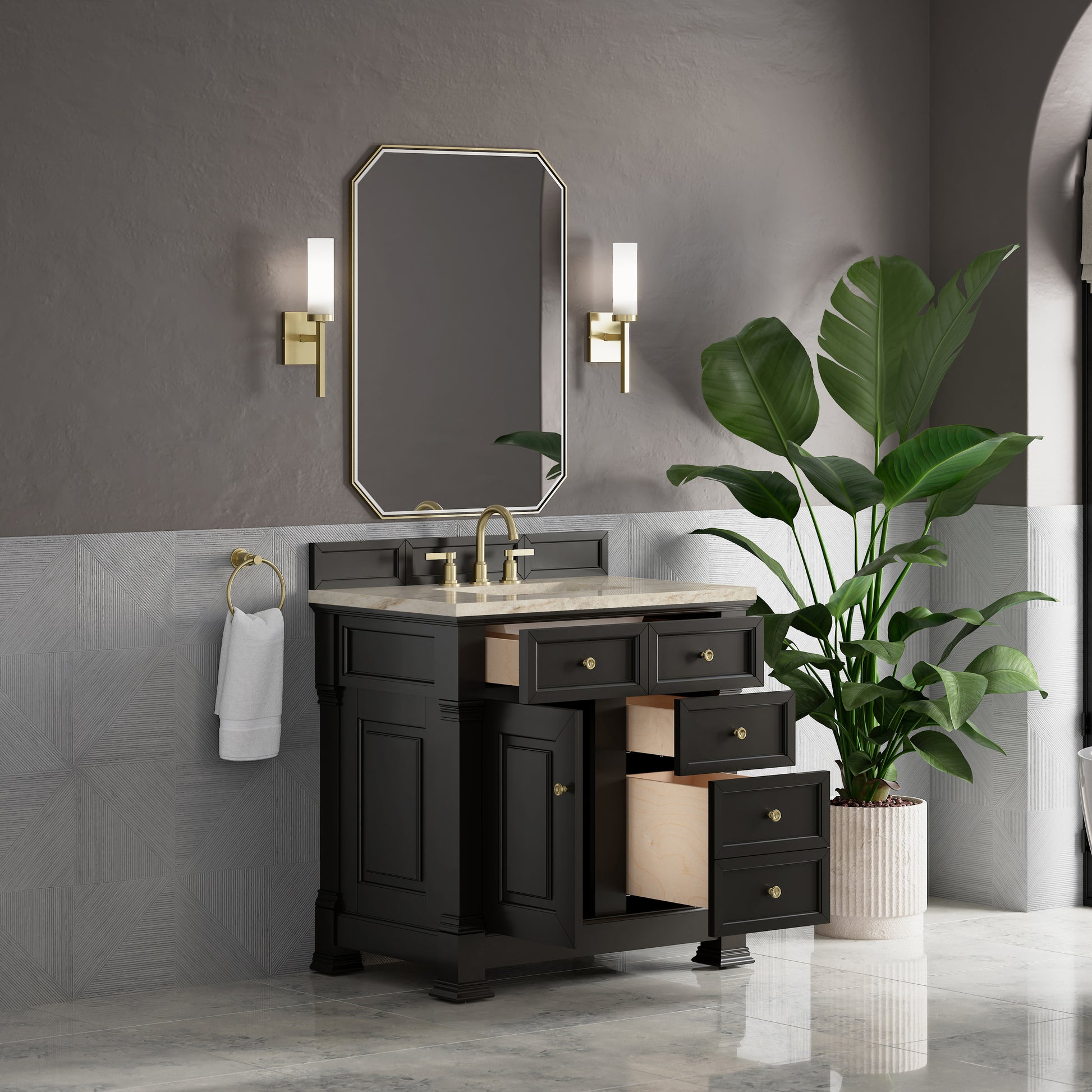 Renovate for Less Atlanta Brookfield 36" Single Vanity, Black Onyx, w/ 3 CM Tajnar Eclos Top