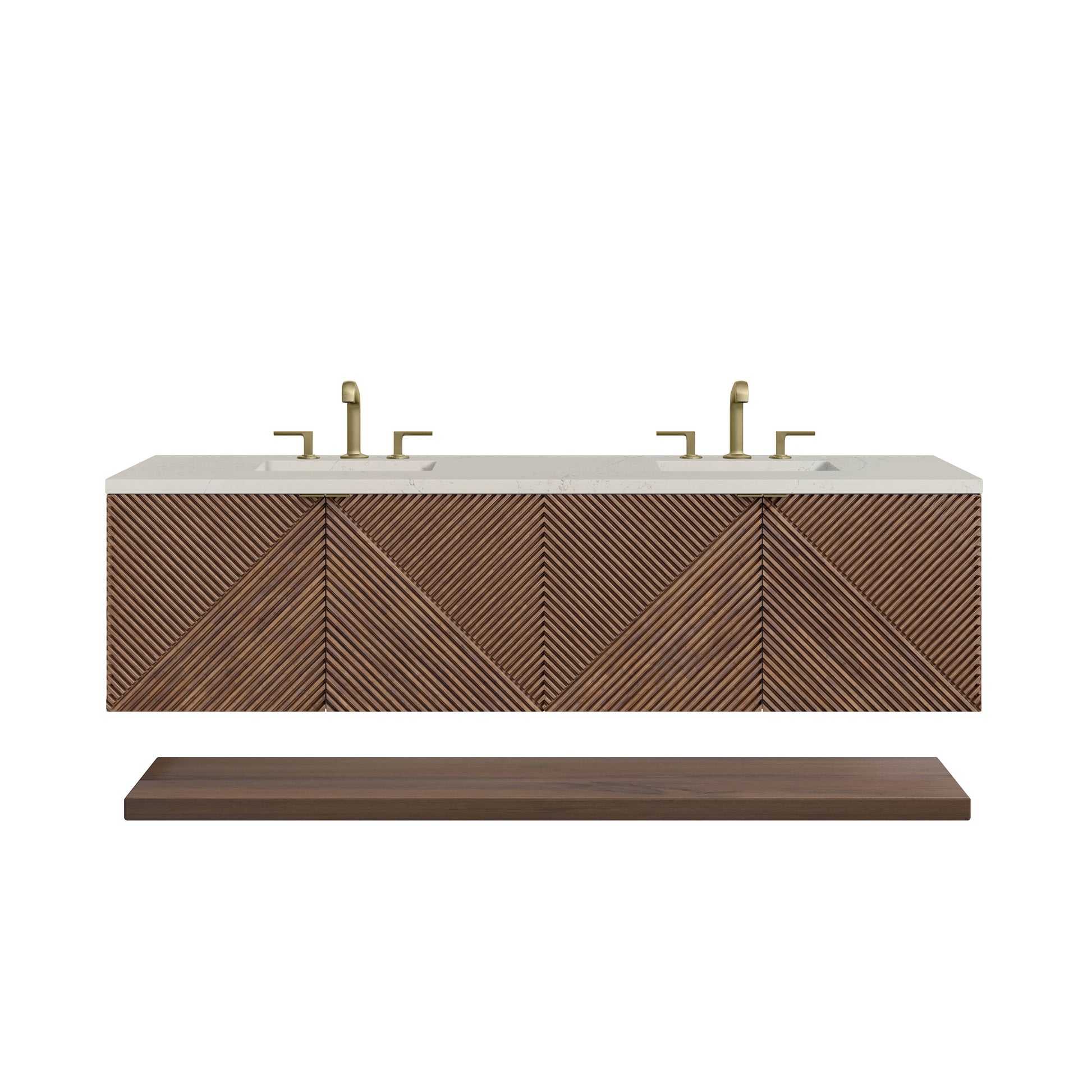Renovate for Less Atlanta Marcello 72" Double Vanity, Chestnut, w/ 3 CM Siberian Silestone Top w/FreePower Wireless Charger