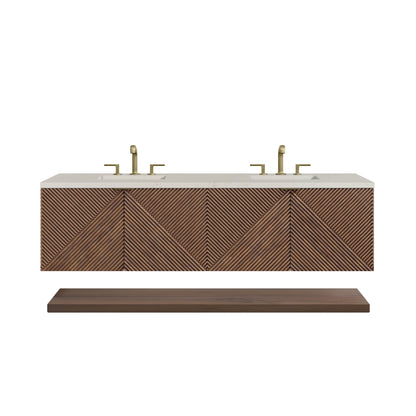 Renovate for Less Atlanta Marcello 72" Double Vanity, Chestnut, w/ 3 CM Siberian Silestone Top w/FreePower Wireless Charger