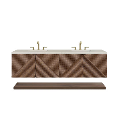 Marcello 72" Double Vanity, Chestnut, w/ 3 CM Siberian Silestone Top w/FreePower Wireless Charger