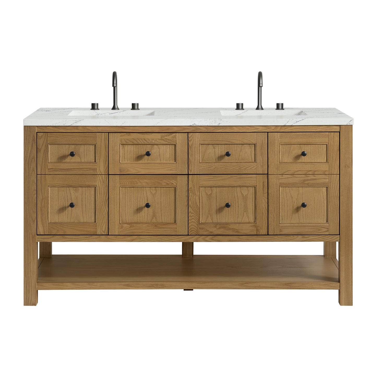 Renovate for Less Atlanta Breckenridge 60" Double Vanity, Light Natural Oak, w/ 3 CM Ethereal Noctis Quartz Top