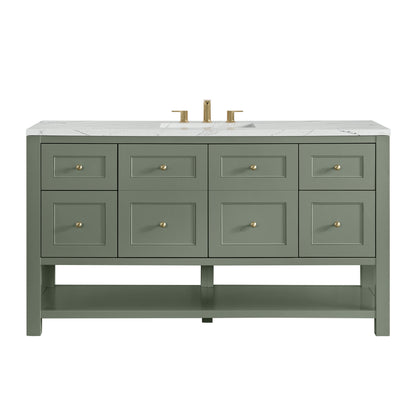 Renovate for Less Atlanta Breckenridge 60" Single Vanity, Smokey Celadon, w/ 3 CM Ethereal Noctis Quartz Top