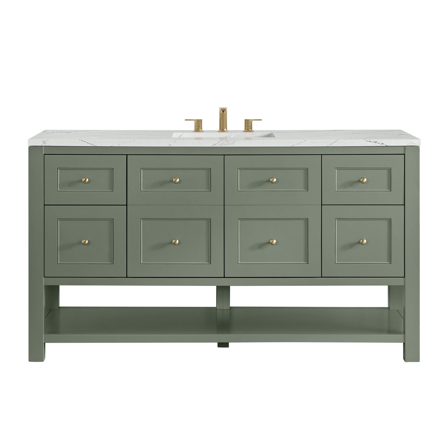 Renovate for Less Atlanta Breckenridge 60" Single Vanity, Smokey Celadon, w/ 3 CM Ethereal Noctis Silestone Top w/ FreePower Wireless Charger