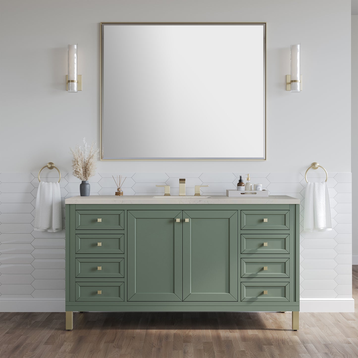 Renovate for Less Atlanta Chicago 60" Single Vanity, Smokey Celadon, w/ 3 CM Siberian Silestone Top