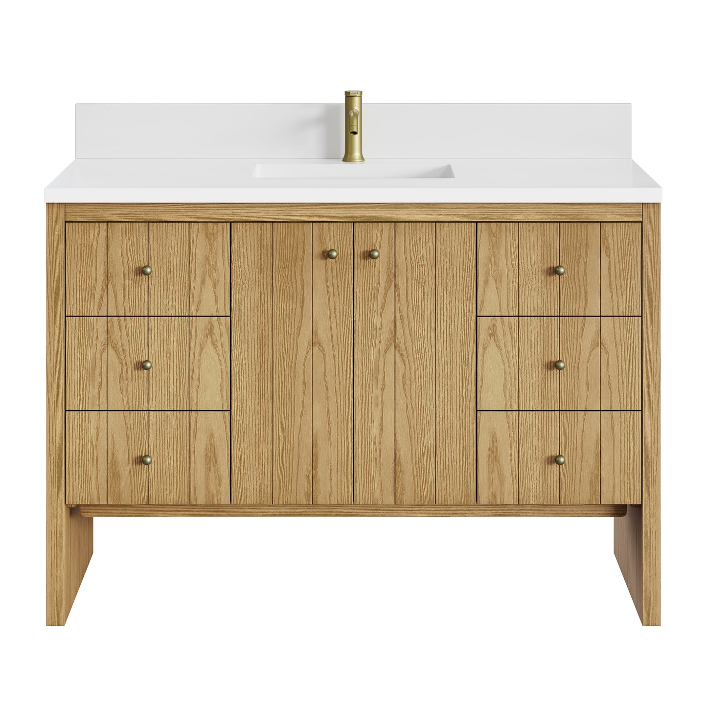 Renovate for Less Atlanta Hudson 48" Single Vanity, Light Natural Oak w/ Single Hole 3 CM White Zeus Top & Backsplash