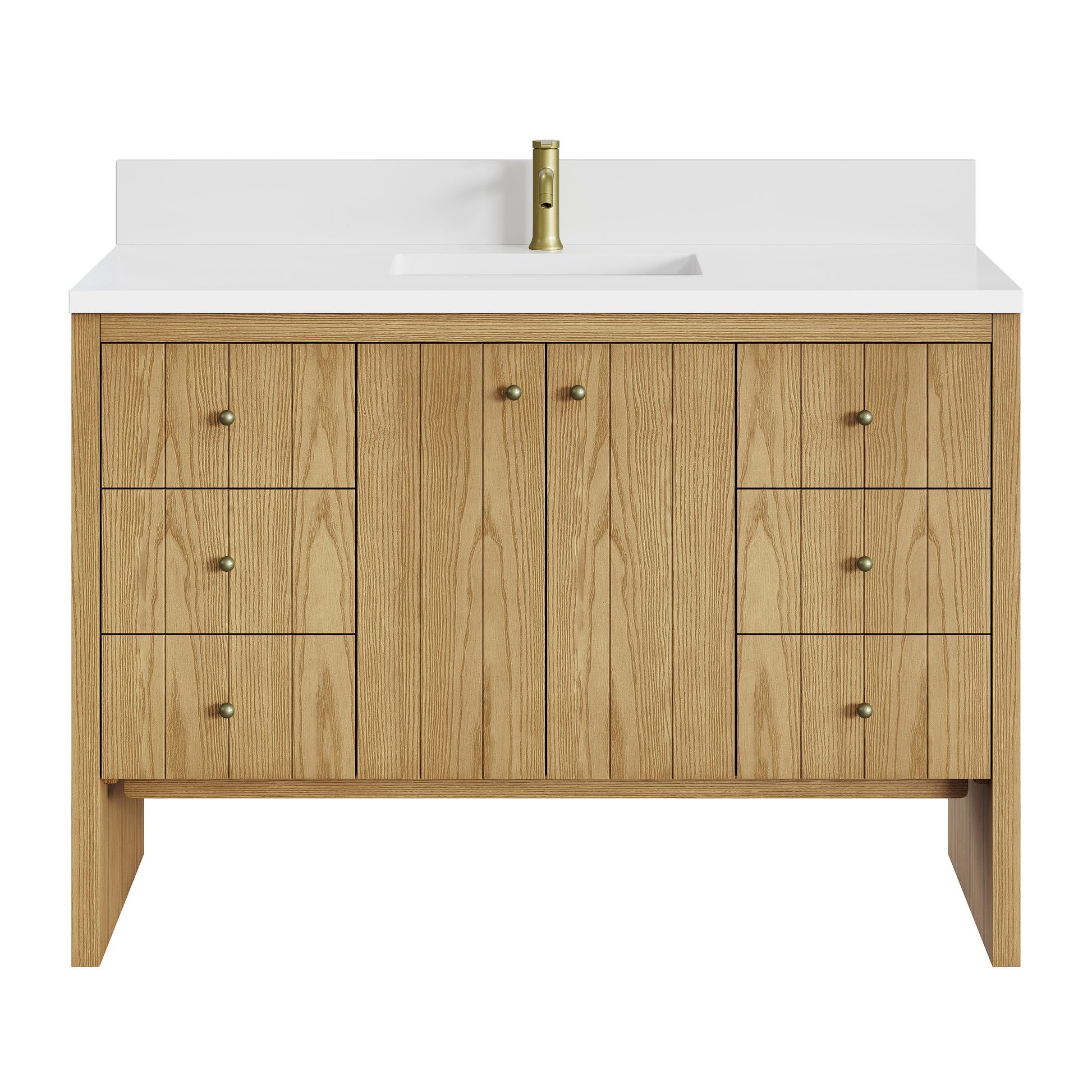 Renovate for Less Atlanta Hudson 48" Single Vanity, Light Natural Oak w/ Single Hole 3 CM White Zeus Top & Backsplash
