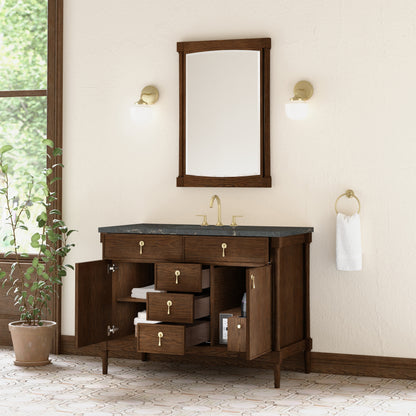 Renovate for Less Atlanta Kinnsden 48" Single Vanity, Sable Oak w/ 3 CM Parisien Bleu Silestone Top