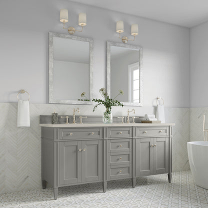 Renovate for Less Atlanta Brittany 72" Double Vanity, Urban Gray, w/ 3 CM Siberian Silestone Top