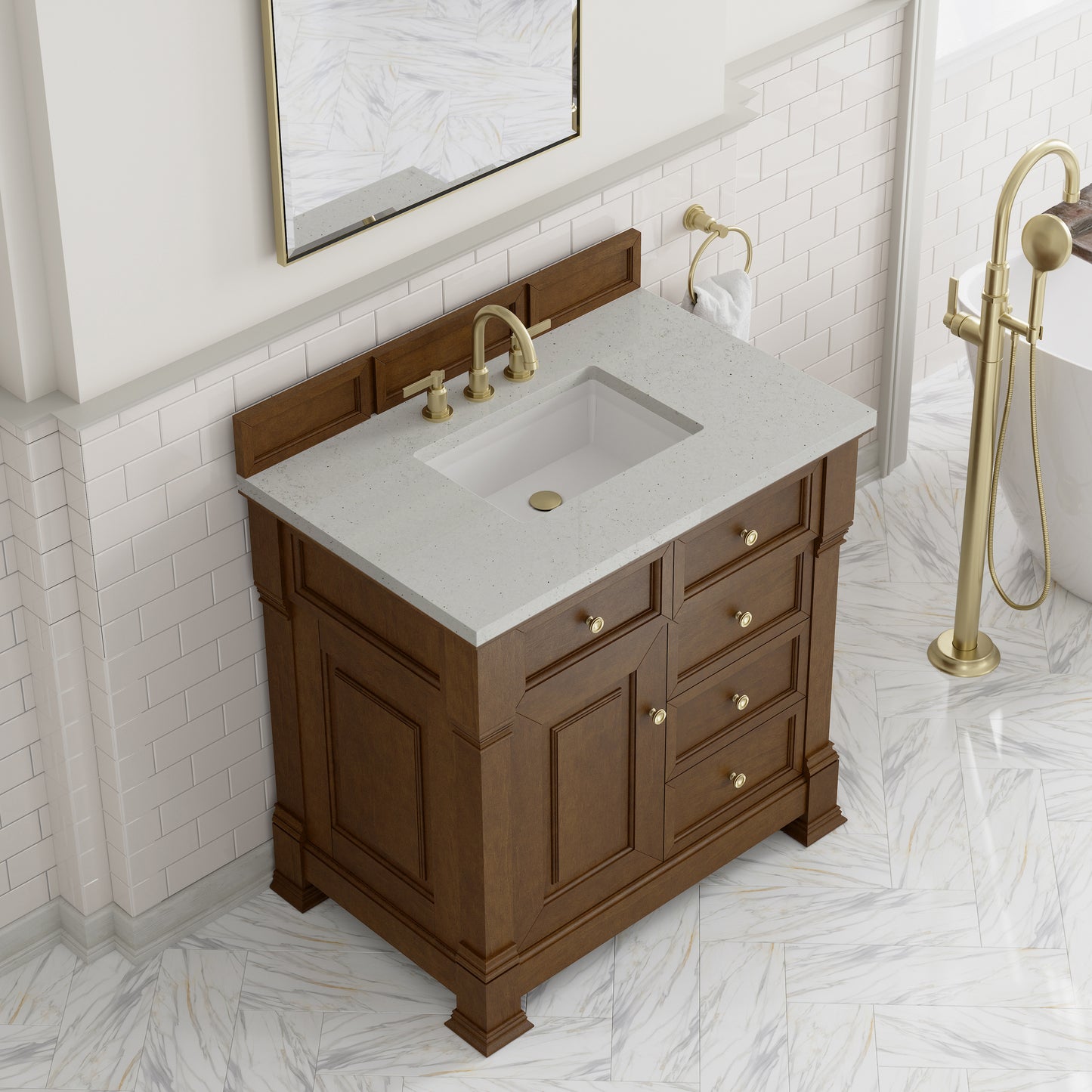 Renovate for Less Atlanta Brookfield 36" Single Vanity, Honey Oak w/ 3 CM Lime Delight Silestone Top