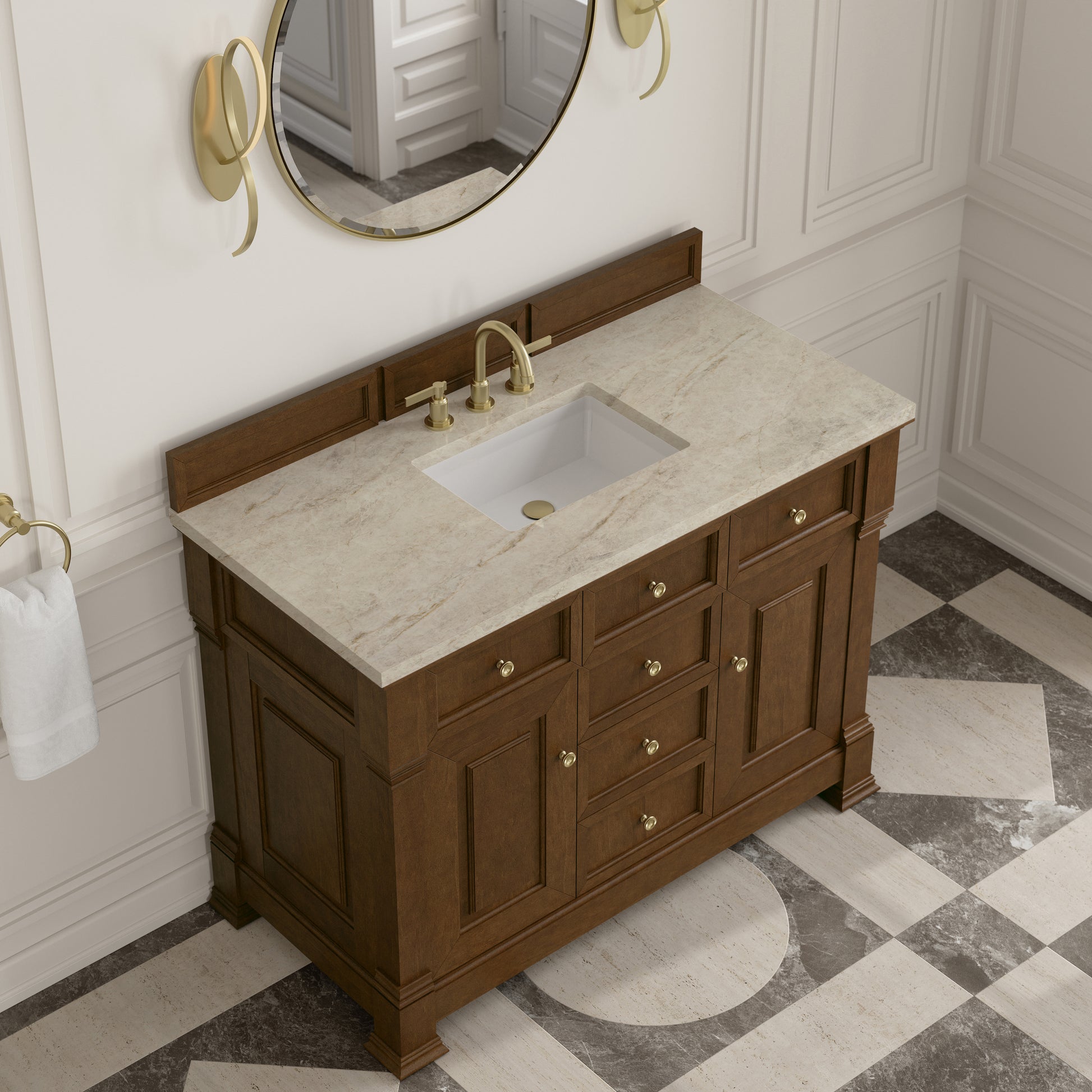 Renovate for Less Atlanta Brookfield 48" Single Vanity, Honey Oak, w/ 3 CM Tajnar Eclos Top