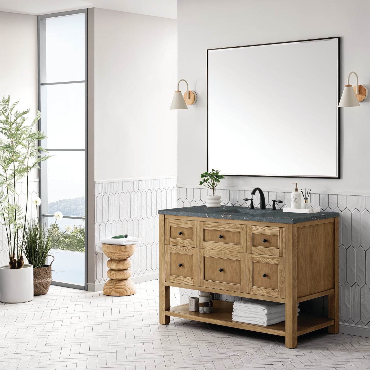 Renovate for Less Atlanta Breckenridge 48" Single Vanity, Light Natural Oak w/ 3 CM Parisien Bleu Top