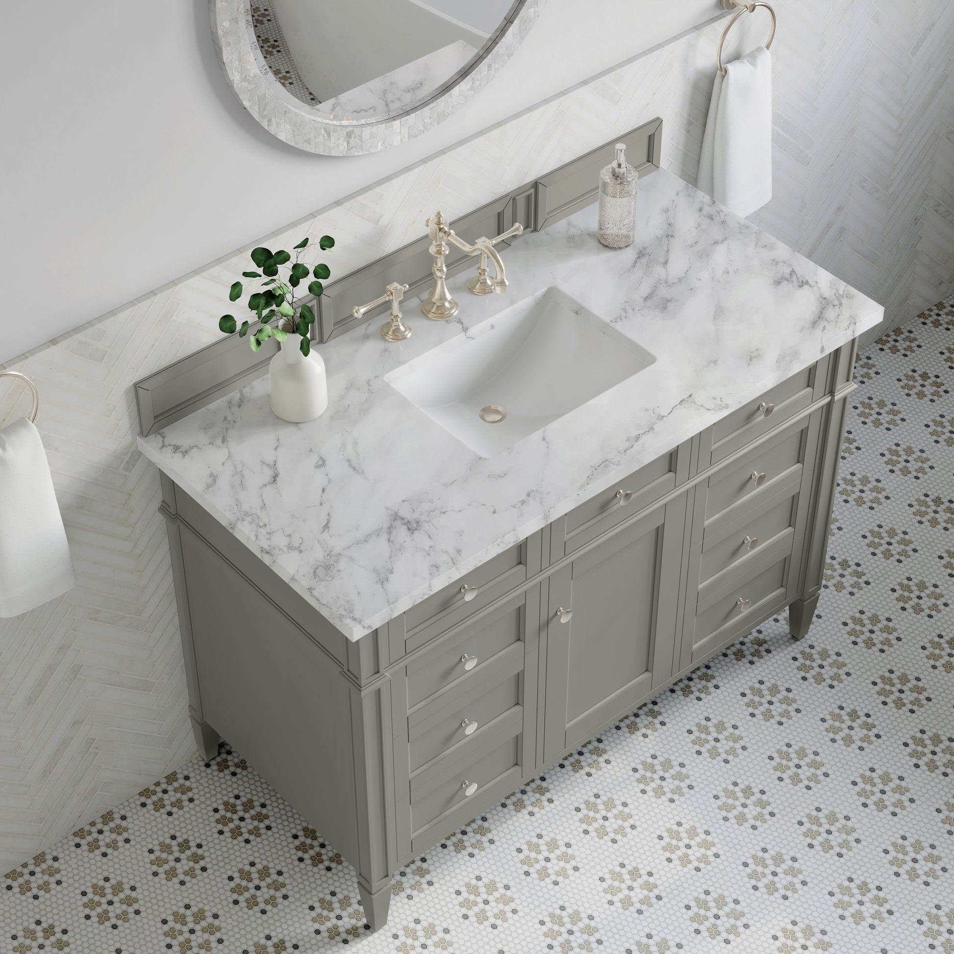 Renovate for Less Atlanta Brittany 48" Single Vanity, Urban Gray w/ 3 CM Carrara Marble Top