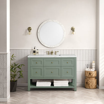 Renovate for Less Atlanta Breckenridge 48" Single Vanity, Smokey Celadon w/ 3 CM Ethereal Noctis Top w/FreePower Wireless Charger