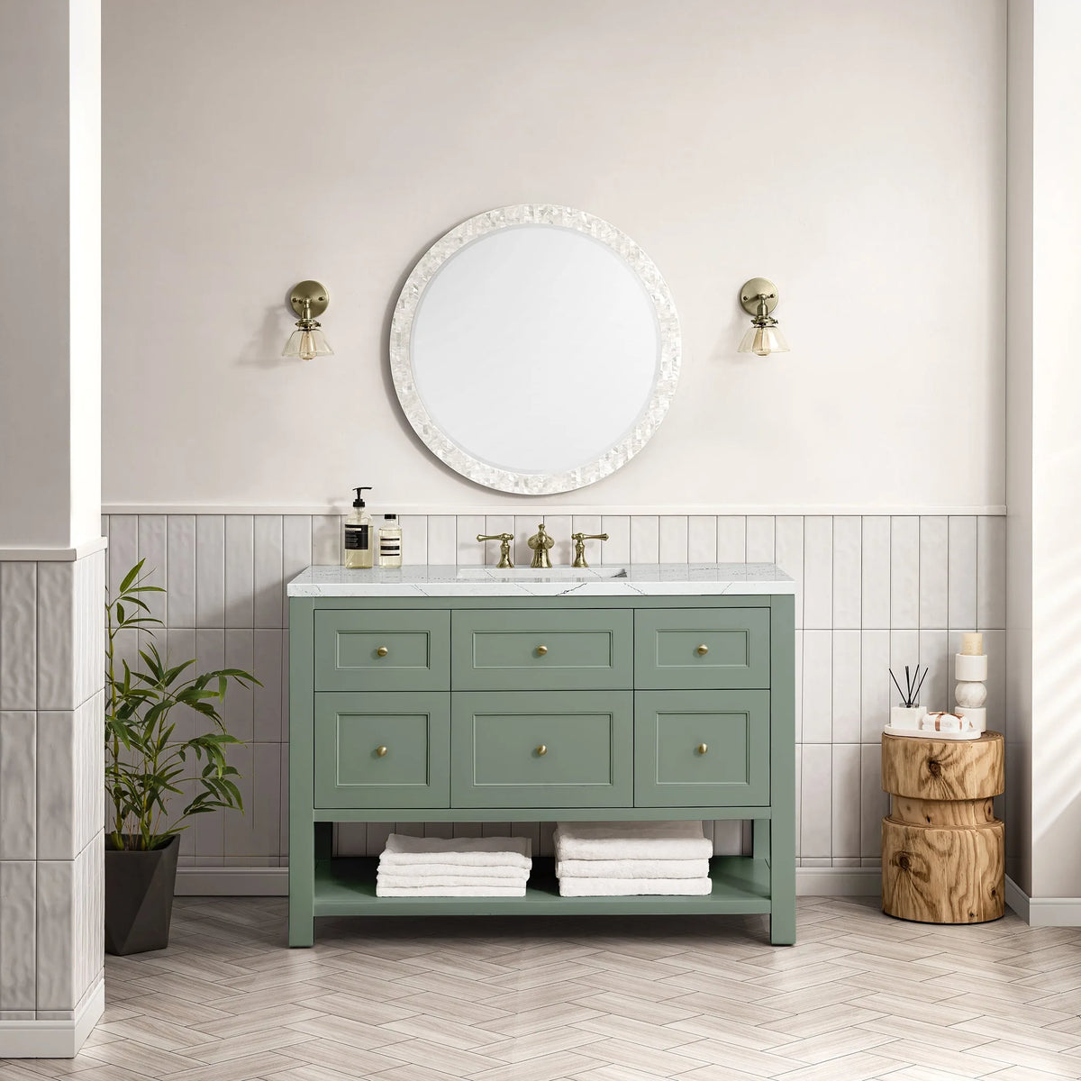 Breckenridge 48" Single Vanity, Smokey Celadon w/ 3 CM Ethereal Noctis Top w/FreePower Wireless Charger
