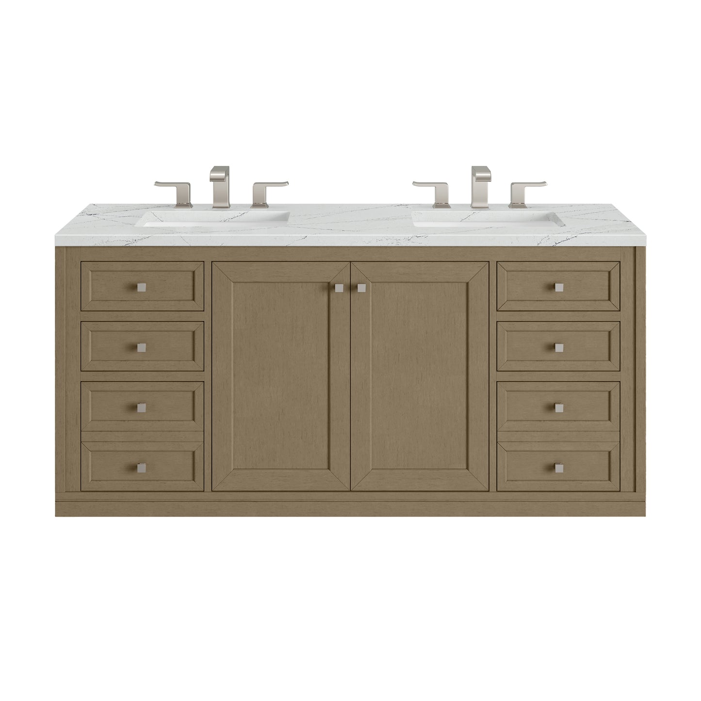 Renovate for Less Atlanta Chicago 60" Double Vanity, Walnut Whisper, w/ 3 CM Ethereal Noctis Silestone® Top w/FreePower Wireless Charger