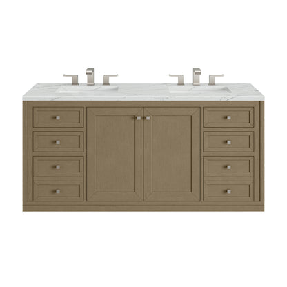 Renovate for Less Atlanta Chicago 60" Double Vanity, Walnut Whisper, w/ 3 CM Ethereal Noctis Silestone® Top w/FreePower Wireless Charger