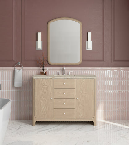 Renovate for Less Atlanta Gracyn 48" Single Vanity, Coastal Driftwood, w/ 3 CM Tajnar Eclos Widespread Top