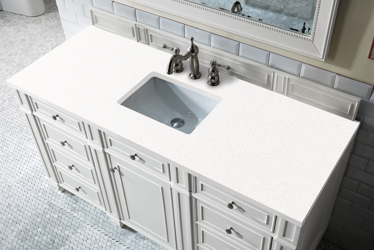 Renovate for Less Atlanta Bristol 60" Single Vanity, Bright White w/ 3 CM White Zeus Silestone Top