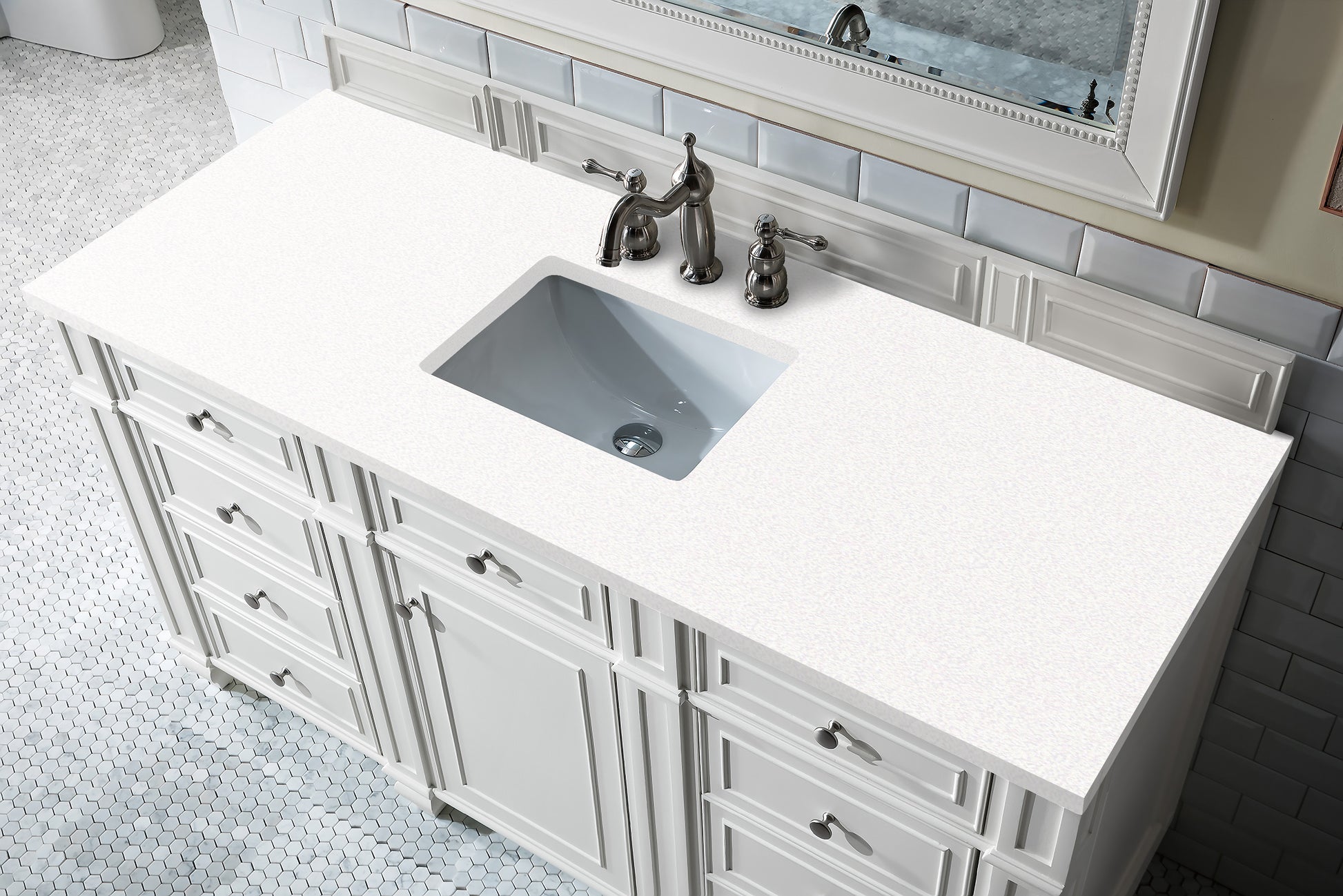 Renovate for Less Atlanta Bristol 60" Single Vanity, Bright White w/ 3 CM White Zeus Silestone Top