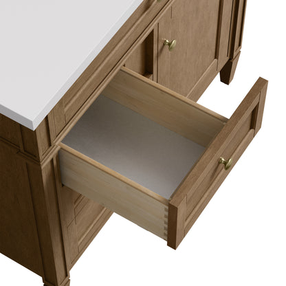 Renovate for Less Atlanta Brittany 36" Single Vanity, Pecan w/ 3 CM Tajnar Eclos Top
