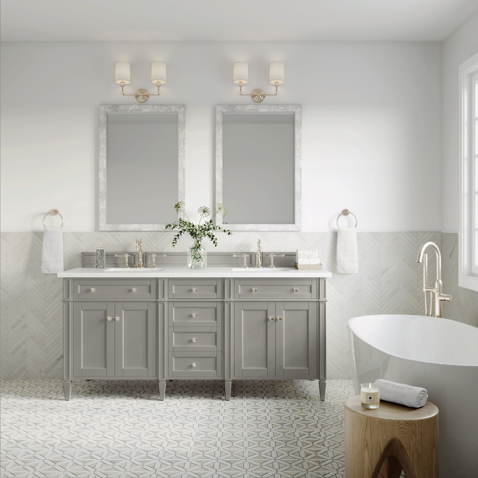 Renovate for Less Atlanta Brittany 72" Double Vanity, Urban Gray w/ 3 CM White Zeus Silestone Top