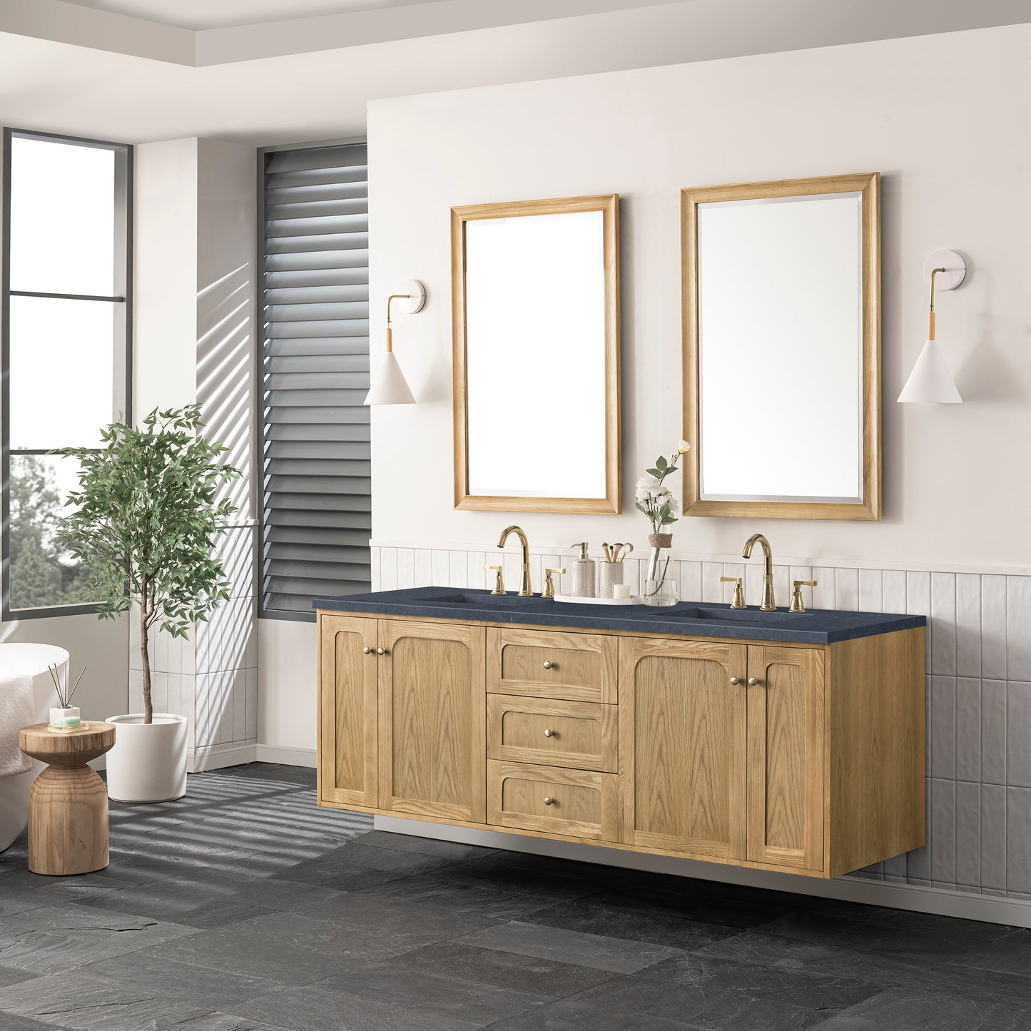 Renovate for Less Atlanta Laurent 72" Double Vanity, Light Natural Oak w/ 3 CM Charcoal Soapstone Top
