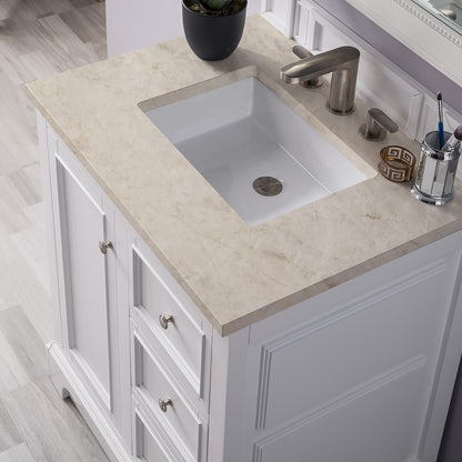 Renovate for Less Atlanta De Soto 30" Single Vanity, Bright White, w/ 3 CM Tajnar Eclos Top