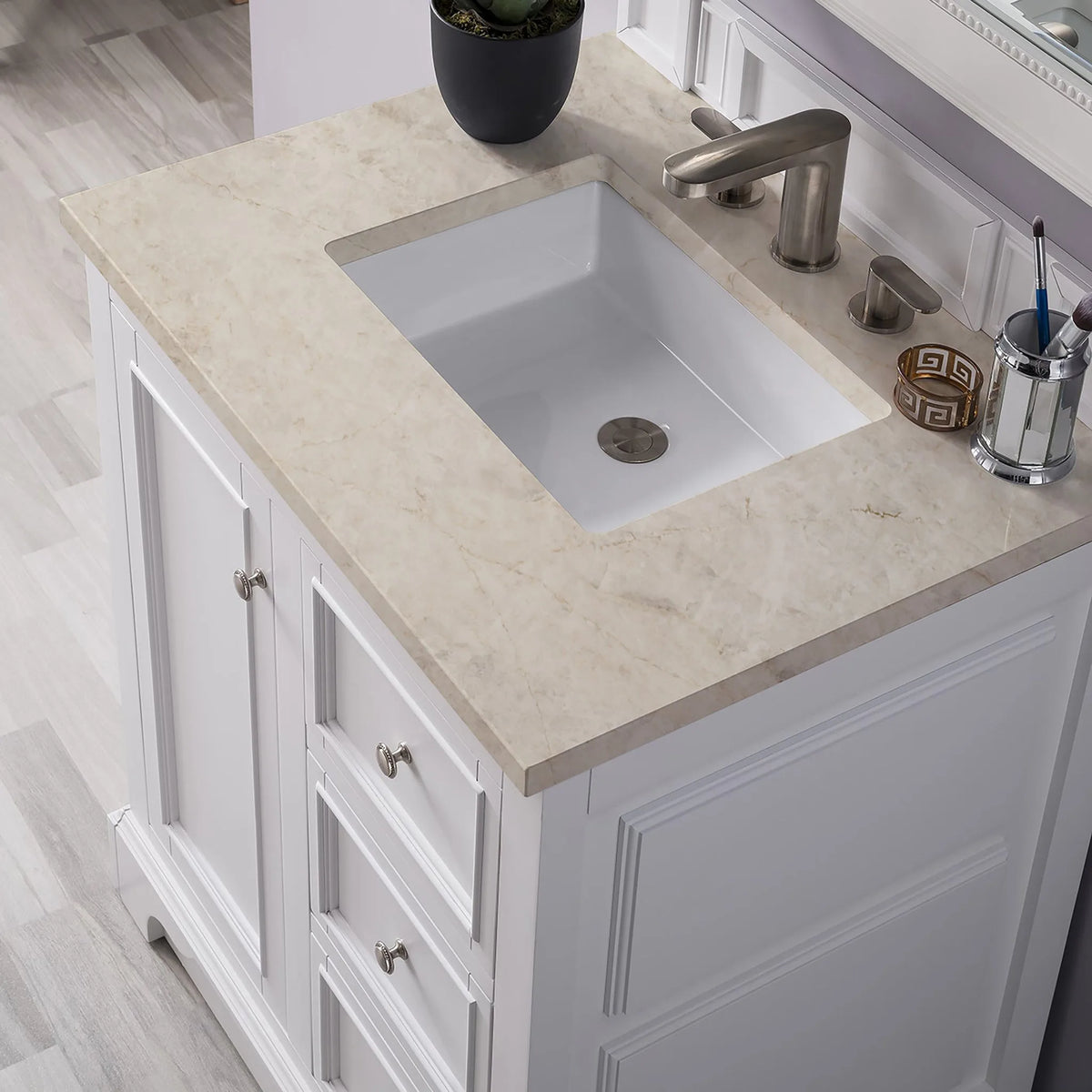 De Soto 30" Single Vanity, Bright White, w/ 3 CM Tajnar Eclos Top