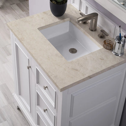 De Soto 30" Single Vanity, Bright White, w/ 3 CM Tajnar Eclos Top